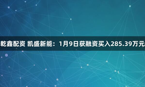 乾鑫配资 凯盛新能：1月9日获融资买入285.39万元